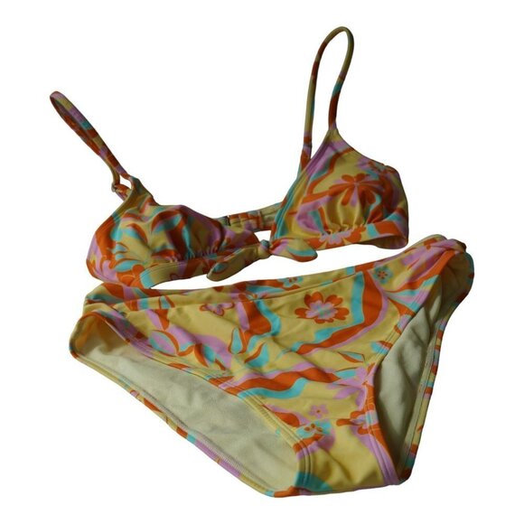 Women's CUPSHE Retro Daisy Print Knotted Top & Cheeky High Leg Bikini Set Sz L - Picture 4 of 8